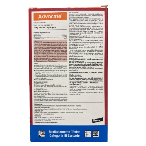 ADVOCATE PERRO 10 - 25 KG. PRECIO POR UNIDAD