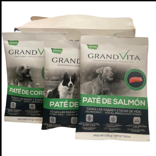 GRAND VITA PATÉ CORDERO, PAVO, SALMON PERRO 100 GR